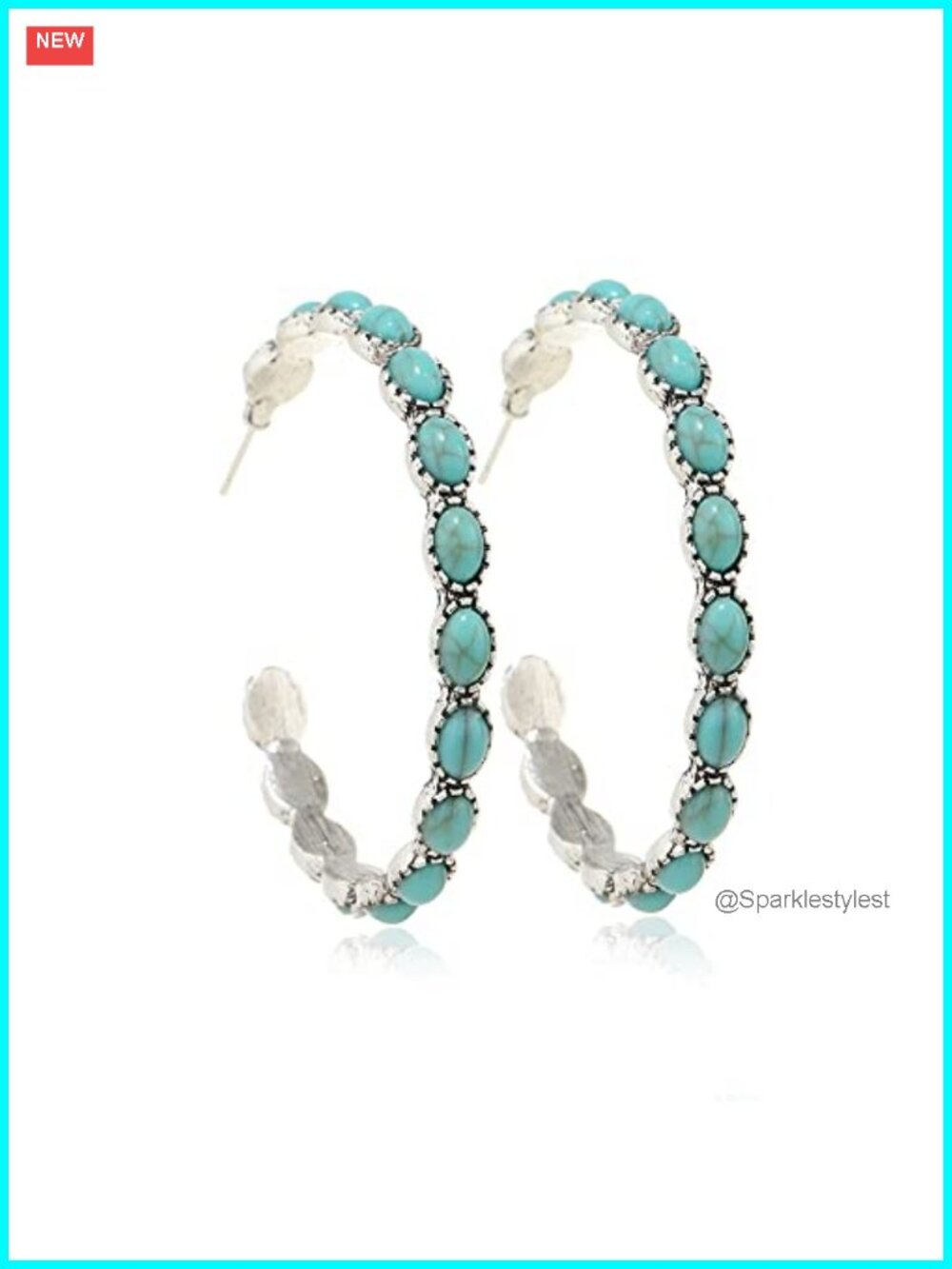 Boho Turquoise Oval Drop Dangle Earrings Beaded Western Flower Teardrop Vintage